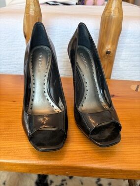 BCBGirls Black Patent Peep-Toe Heels